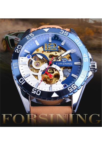 GMT1155-5 Forsining Benzersiz Erkek Saat Otomatik Yaratıcı Yarım Mavi Beyaz Içi Boş Kadran Hakiki Deri Mekanik Saat Moda Relojes 2019 (Yurt Dışından) modelleri