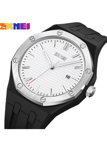 Erkekler Için Siyah Beyaz Spor Saatler Mavi Üst Marka Lüks Askeri Deri Kol Saati Adam Saat Moda Kronograf Kol Saati Skmeı Montre (Yurt Dışından)