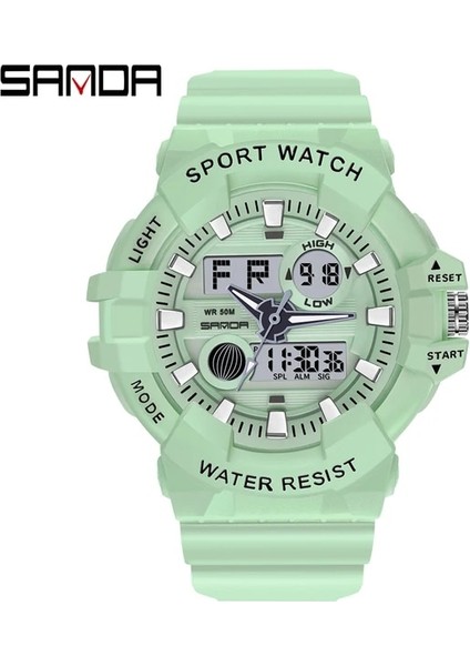 3037 Ms Matcha Yeşili Sanda Lüks Çift Ekran Kuvars Izle Otomatik Tarih Saati Su Geçirmez Spor Saat Erkek Aydınlık Saat Reloj De Hombre (Yurt Dışından)