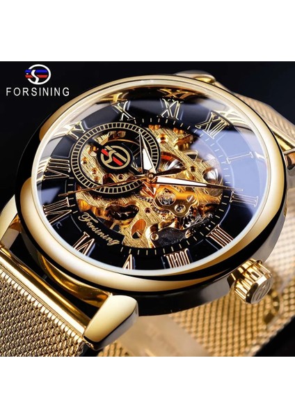 GMT1040-11 Forsining Şeffaf Kılıf 2017 Moda 3D Logo Gravür Altın Paslanmaz Çelik Erkek Mekanik Saat Üst Marka Lüks (Yurt Dışından) modelleri