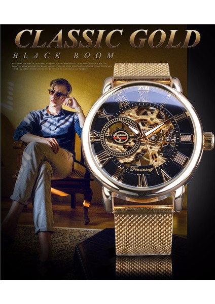 GMT1040-11 Forsining Şeffaf Kılıf 2017 Moda 3D Logo Gravür Altın Paslanmaz Çelik Erkek Mekanik Saat Üst Marka Lüks (Yurt Dışından) fırsatları