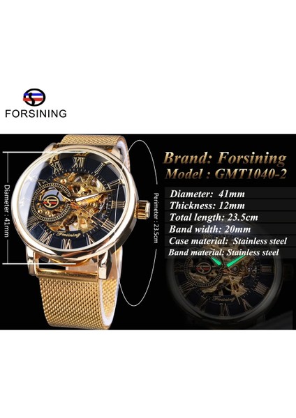 GMT1040-11 Forsining Şeffaf Kılıf 2017 Moda 3D Logo Gravür Altın Paslanmaz Çelik Erkek Mekanik Saat Üst Marka Lüks (Yurt Dışından) indirimleri