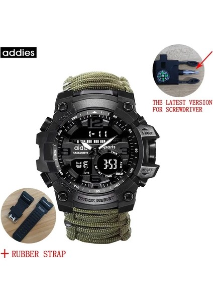 Kayış ile Yeşil Addıes Askeri Hayatta Kalma Dış Mekan LED Dijital Saat Çok Fonksiyonlu Pusula Düdük Su Geçirmez Kuvars Ordu Saat Relogio Masculino (Yurt Dışından)