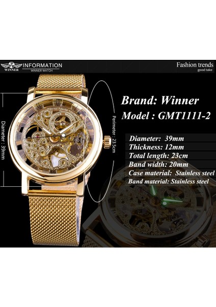 GMT1111-4SMALL Kazanan Ince Kasa Tam Altın Tasarım Retro Ajur Saat Örgü Bant Erkek Mekanik Saatler Üst Marka Lüks Işıltılı Eller (Yurt Dışından) fırsatları