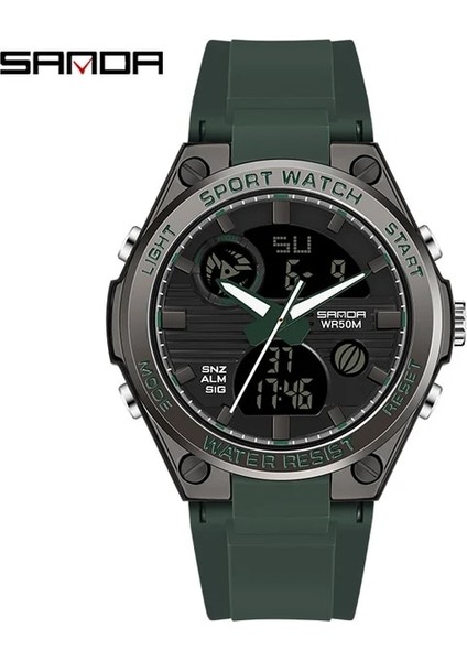 6067 Siyah Yeşil Sanda Üst Marka Lüks Bayan Saatler LED Analog Dijital Ekran Kuvars Kadın Izle Paslanmaz Çelik Kol Saati Reloj Mujer (Yurt Dışından)