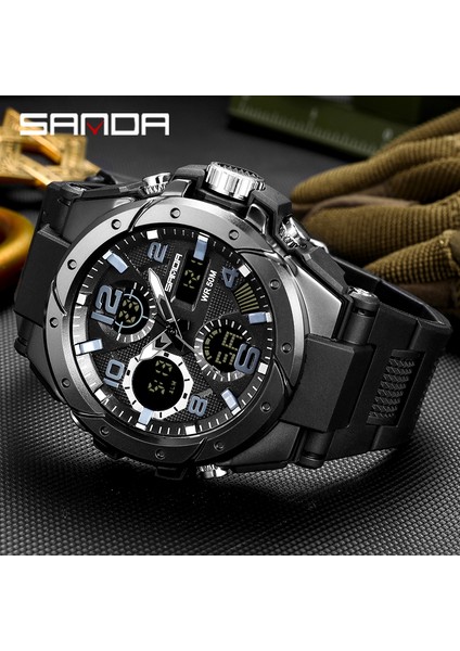 6008 Gül Sanda Spor Askeri Kol Saati Erkekler Saatler Marka Erkek Izle Erkekler Saat Çift Ekran Kol Saati Ordu Açık Su Geçirmez Saat (Yurt Dışından)