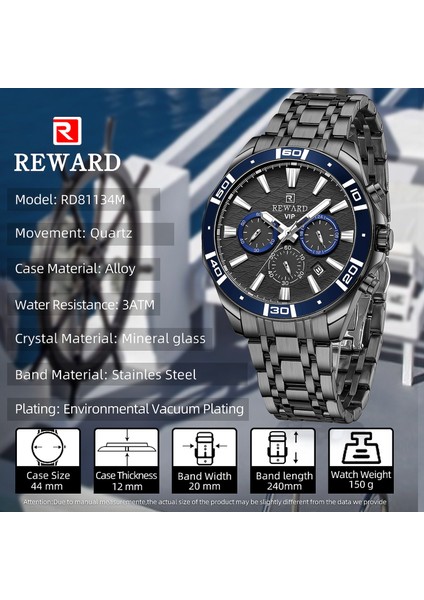 RD81134M-I Kutusu Ödül Erkek Saatler Su Geçirmez Aydınlık Kuvars Kol Saati Iş Paslanmaz Çelik Kayış Hediye Kutusu ile (Yurt Dışından) fırsatları