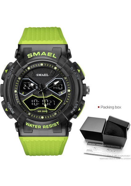 Green-Box Smael Erkekler Için Dijital Saatler Ikili Zaman Göstergesi Şeffaf Siyah Kayışlı Kronograf Kuvars Kol Saati Otomatik Tarih Haftası 8073 (Yurt Dışından)