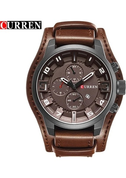 Kahverengi Kahverengi Curren 8225 Ordu Askeri Kuvars Erkek Saatler Top Marka Lüks Deri Erkek Izle Rahat Spor Erkek Saat Izle Relogio Masculino (Yurt Dışından)