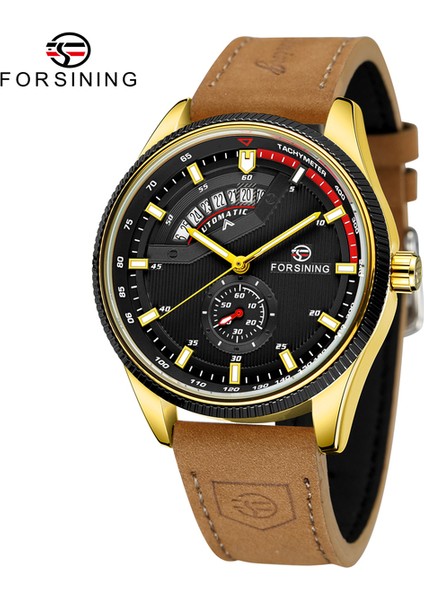 Siyah Altın Forsining Erkek Saatler Moda Deri Takvim Otomatik Mekanik Izle Günlük Spor Erkek Kol Saati Montre Homme (Yurt Dışından)