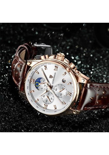 Gül Altın Siyah 2022 Lıge Saatler Erkek Üst Marka Lüks Saat Rahat Leathe 24 Saat Ay Evreleri Erkekler Izle Spor Su Geçirmez Kuvars Chronograph + Kutu (Yurt Dışından) modelleri
