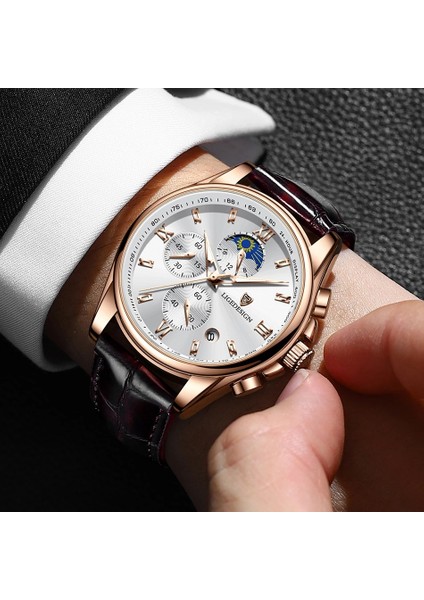 Gül Altın Siyah 2022 Lıge Saatler Erkek Üst Marka Lüks Saat Rahat Leathe 24 Saat Ay Evreleri Erkekler Izle Spor Su Geçirmez Kuvars Chronograph + Kutu (Yurt Dışından) indirimleri