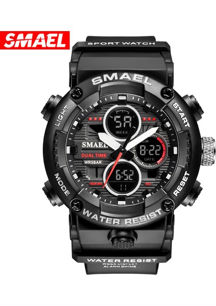 Siyah Beyaz Smael Erkekler Spor Saatler Büyük Arama Çift Ekran LED Dijital Açık Askeri Su Geçirmez Saatler Çok Fonksiyonlu Moda Izle Adam (Yurt Dışından)