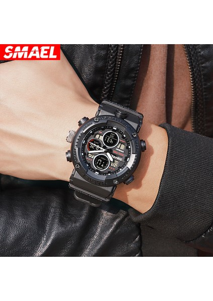 Siyah Beyaz Smael Erkekler Spor Saatler Büyük Arama Çift Ekran LED Dijital Açık Askeri Su Geçirmez Saatler Çok Fonksiyonlu Moda Izle Adam (Yurt Dışından) fırsatları