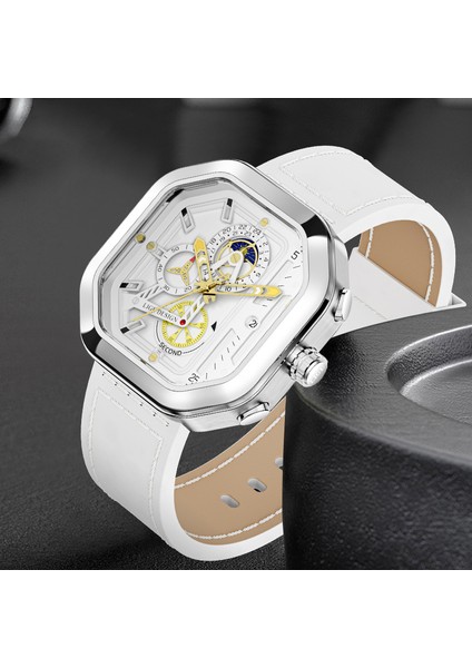 Tüm Siyah Lıge Erkekler Kuvars Saatler Deri Kayış Otomatik Tarih Saat Erkek Moda Rahat Analog Büyük Izle Adam Kol Saatleri Relogio Masculino (Yurt Dışından)