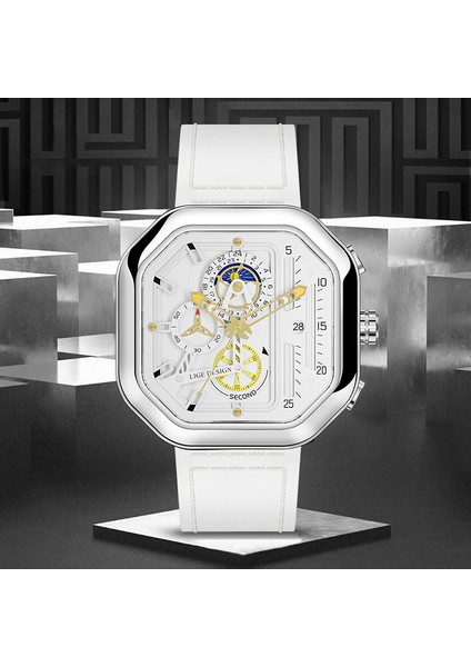 Tüm Siyah Lıge Erkekler Kuvars Saatler Deri Kayış Otomatik Tarih Saat Erkek Moda Rahat Analog Büyük Izle Adam Kol Saatleri Relogio Masculino (Yurt Dışından)