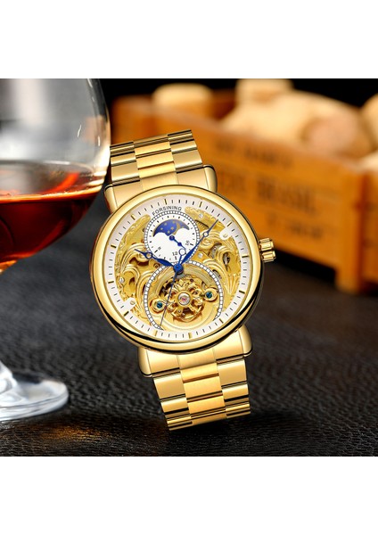 Altın Siyah Forsınıng Klasik Kraliyet Otomatik Ayfazı Erkek Kol Saati Paslanmaz Çelik Iş Adamı Mekanik Saat Montre Homme (Yurt Dışından) indirimleri