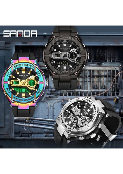 Siyah Gümüş Sanda Askeri Spor Izle Erkekler Üst Marka Lüks LED Dijital Kol Saati Chronograph Erkek Kuvars Saat Erkekler Relogio Masculino (Yurt Dışından) fiyatları