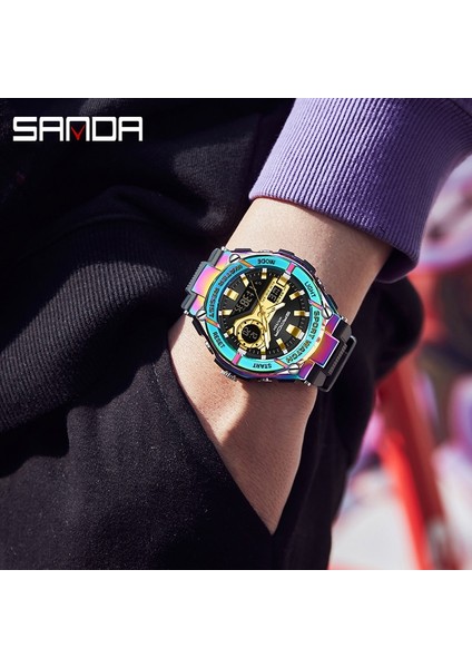 Siyah Gümüş Sanda Askeri Spor Izle Erkekler Üst Marka Lüks LED Dijital Kol Saati Chronograph Erkek Kuvars Saat Erkekler Relogio Masculino (Yurt Dışından) fırsatları
