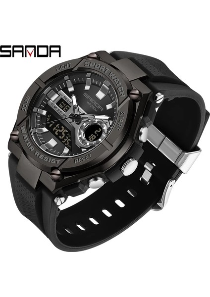 Siyah Gümüş Sanda Askeri Spor Izle Erkekler Üst Marka Lüks LED Dijital Kol Saati Chronograph Erkek Kuvars Saat Erkekler Relogio Masculino (Yurt Dışından) indirimleri