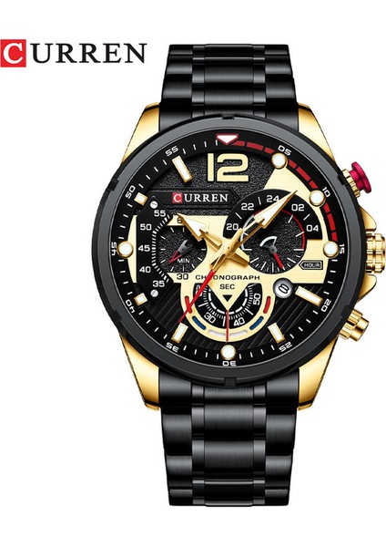 Altın Siyah Curren Saatler Menstop Marka Lüks Rahat Çelik Kuvars Erkek Saati Iş Saati Erkek Spor Su Geçirmez Tarih Kronograf (Yurt Dışından)