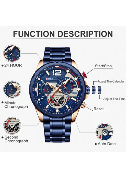 Altın Siyah Curren Saatler Menstop Marka Lüks Rahat Çelik Kuvars Erkek Saati Iş Saati Erkek Spor Su Geçirmez Tarih Kronograf (Yurt Dışından) modelleri