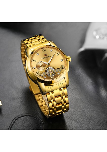 Gümüş Gül Forsınıng Lüks Altın Erkek Saatleri Moda Otomatik Tourbillon Iş Mekanik Erkekler Izle Rahat Tam Çelik Spor Saat Adam (Yurt Dışından)