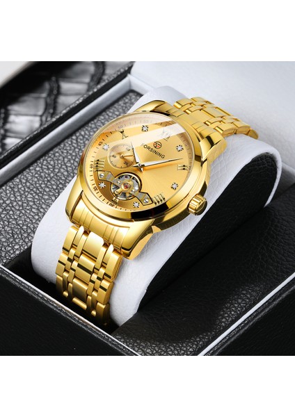 Gümüş Gül Forsınıng Lüks Altın Erkek Saatleri Moda Otomatik Tourbillon Iş Mekanik Erkekler Izle Rahat Tam Çelik Spor Saat Adam (Yurt Dışından)