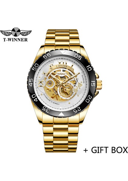 WR819305 Kutusu ile Kazanan Otomatik Mekanik Erkek Kol Saati Askeri Ordu Spor Erkek Saat Üst Marka Lüks Altın Moda Adam Izle 8193 (Yurt Dışından)