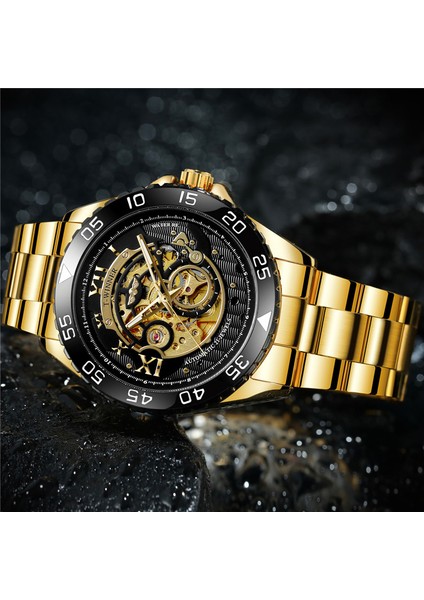 WR819305 Kutusu ile Kazanan Otomatik Mekanik Erkek Kol Saati Askeri Ordu Spor Erkek Saat Üst Marka Lüks Altın Moda Adam Izle 8193 (Yurt Dışından) fırsatları
