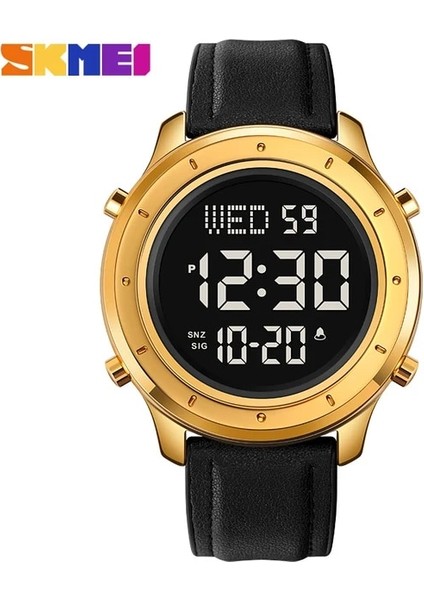 Siyah Altın Deri Skmeı Sokak Modası Büyük Sayılar Chrono Alarm Elektronik Saat Su Geçirmez Aydınlık Dijital Basit Erkek Izle 2 WATCHBAND1864 (Yurt Dışından)