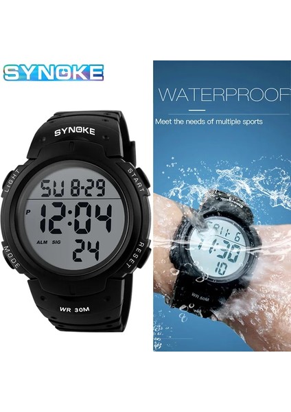 Tam Siyah Synoke 9668 Erkek Spor Saatler Chronos Geri Sayım Erkek Saati Su Geçirmez LED Dijital Saat Adam Elektronik Saat Relogio Masculino (Yurt Dışından) fiyatları