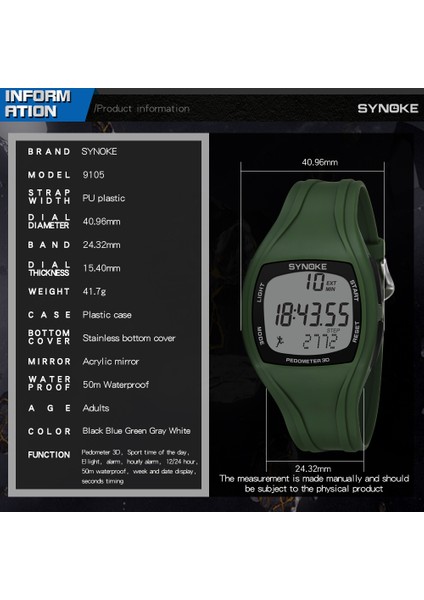 Hiçbir Pedometre Gri Synoke Erkek Saatler Pedometre Spor Spor Izle Erkekler Su Geçirmez Silikon LED Kol Saati Askeri Kronograf Relogio Masculino (Yurt Dışından) fiyatları