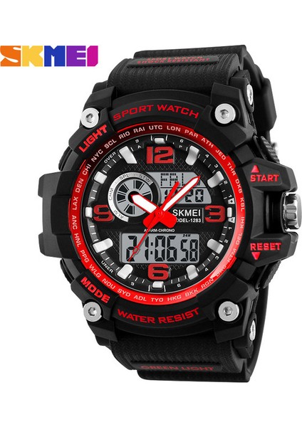 Siyah Kırmızı Skmeı Chronograph Spor Saatler Erkekler Kuvars Üç Zamanlı LED Dijital Saat Askeri Su Geçirmez Kol Saatleri Saat Reloj Hombre (Yurt Dışından)