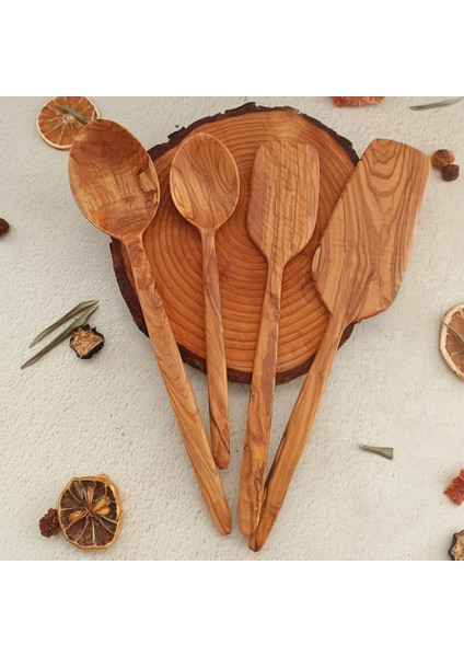 Ahşap Tahta Kaşık ve Spatula Seti - El Yapımı - Zeytin Ağacı - 24,28,30,31 cm