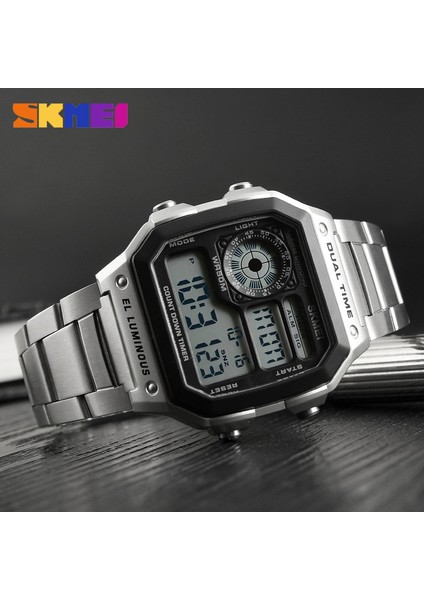 Kutu ile Gümüş Skmeı Reloj Deportivo Dijital Erkekler Saatler Erkekler Su Geçirmez Spor Izle Spor Paslanmaz Çelik Kol Saati Relojes Deportivos Zegarek (Yurt Dışından) fırsatları