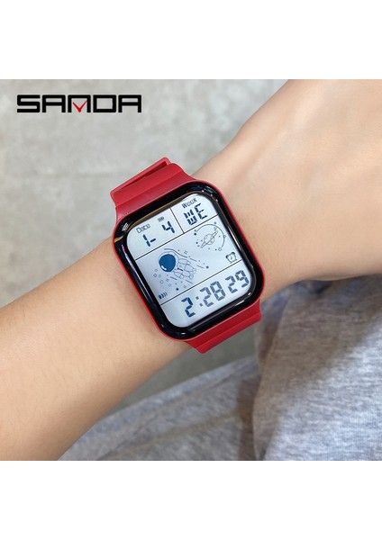Beyaz Sanda Erkekler Saatler Dijital Yaratıcı Kare Kadın Izle Spor Elektronik Kol Saati 50 M Su Geçirmez Çok Fonksiyonlu Saat Reloj De (Yurt Dışından)