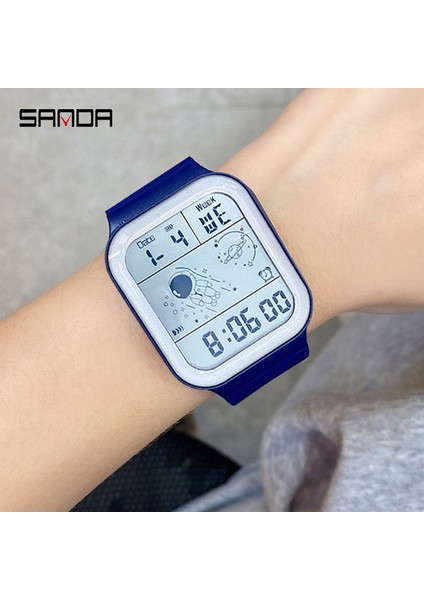 Beyaz Sanda Erkekler Saatler Dijital Yaratıcı Kare Kadın Izle Spor Elektronik Kol Saati 50 M Su Geçirmez Çok Fonksiyonlu Saat Reloj De (Yurt Dışından)