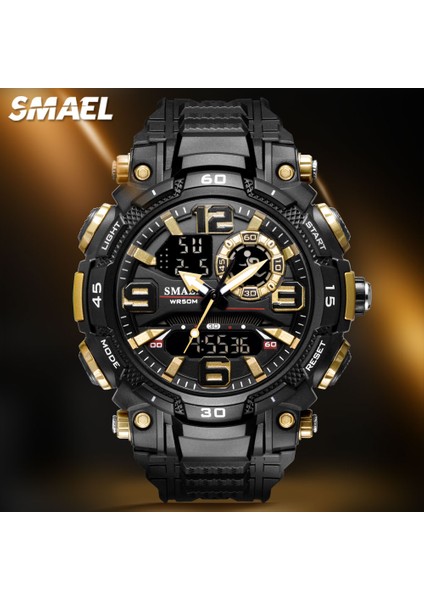 Siyah Altın Kutu Smael Su Geçirmez Spor Dijital Izle Erkekler Aydınlık Kronograf Kuvars Izle Elektronik Çift Zamanlı Kron Izle Часы Мужские Relogio (Yurt Dışından)