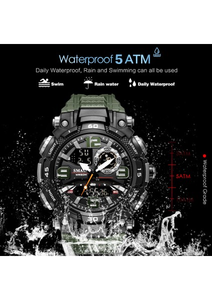 Siyah Altın Kutu Smael Su Geçirmez Spor Dijital Izle Erkekler Aydınlık Kronograf Kuvars Izle Elektronik Çift Zamanlı Kron Izle Часы Мужские Relogio (Yurt Dışından)