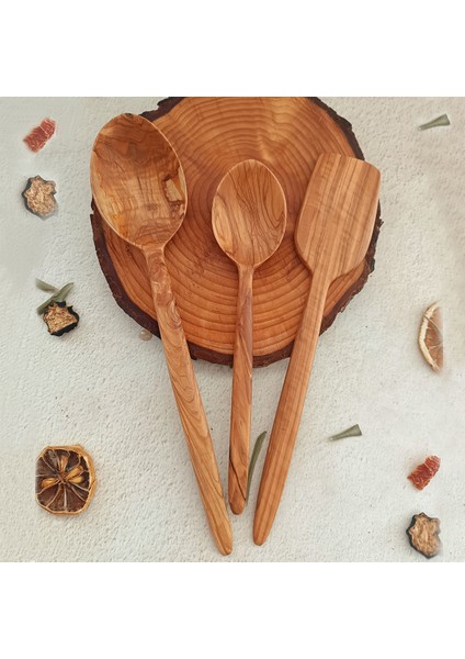 Ahşap Tahta Kaşık ve Spatula Seti - El Yapımı - Zeytin Ağacı - 24,28,30 cm