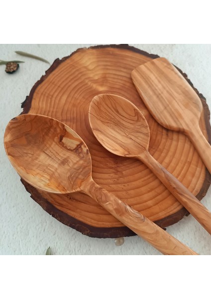 Ahşap Tahta Kaşık ve Spatula Seti - El Yapımı - Zeytin Ağacı - 24,28,30 cm modelleri
