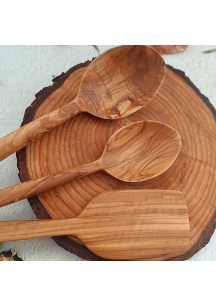 Ahşap Tahta Kaşık ve Spatula Seti - El Yapımı - Zeytin Ağacı - 24,28,30 cm indirimleri