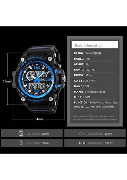 Siyah Kırmızı Skmeı Chronograph Spor Saatler Erkekler Kuvars Üç Zamanlı LED Dijital Saat Askeri Su Geçirmez Kol Saatleri Saat Reloj Hombre (Yurt Dışından)