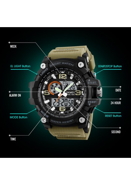 Siyah Kırmızı Skmeı Chronograph Spor Saatler Erkekler Kuvars Üç Zamanlı LED Dijital Saat Askeri Su Geçirmez Kol Saatleri Saat Reloj Hombre (Yurt Dışından)