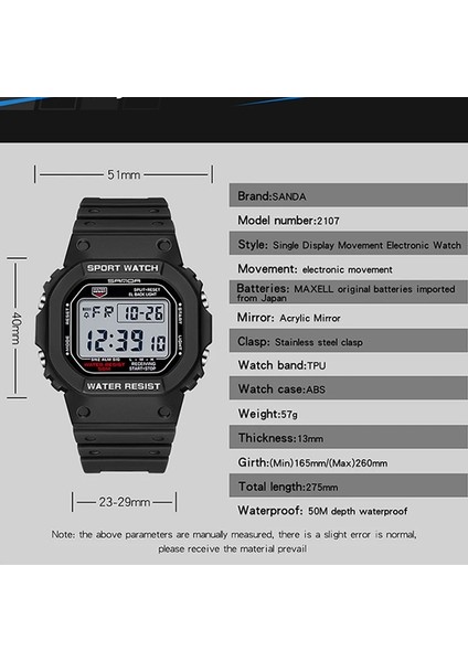 Siyah Sanda G Tarzı Dijital Saat Erkekler Lüks Marka Askeri Izle Moda Erkekler Spor Izle Alarm Kronometre Saat Erkek Relogio Masculino (Yurt Dışından)
