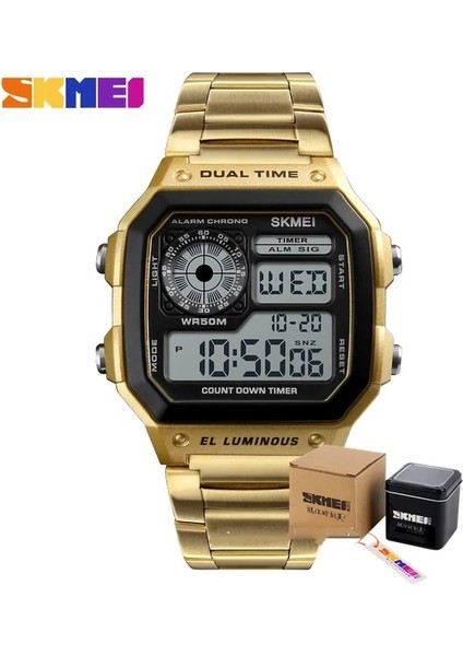 Kutu ile Altın Skmeı Reloj Deportivo Dijital Erkekler Saatler Erkekler Su Geçirmez Spor Izle Spor Paslanmaz Çelik Kol Saati Relojes Deportivos Zegarek (Yurt Dışından)