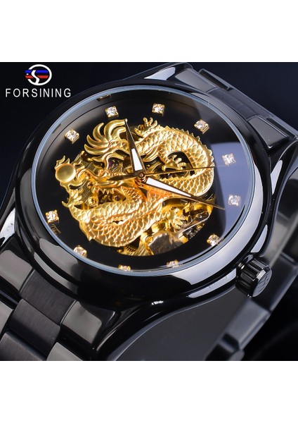 GMT1110-5 Forsining Altın Mekanik Izle Erkek Otomatik 3D Oyma Ejderha Çelik Bant Bilek Saatleri Lüks Üst Marka Kendinden Rüzgar (Yurt Dışından) fiyatları