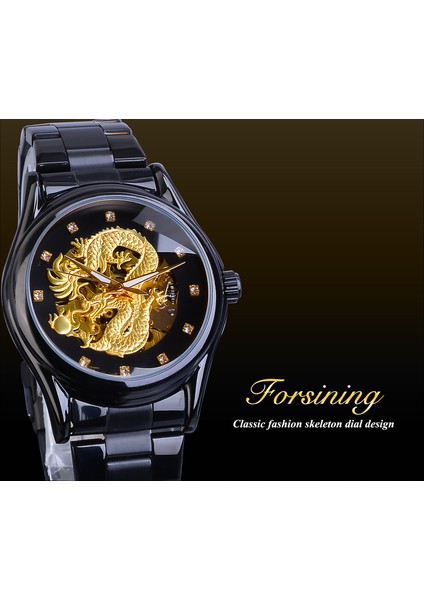 GMT1110-5 Forsining Altın Mekanik Izle Erkek Otomatik 3D Oyma Ejderha Çelik Bant Bilek Saatleri Lüks Üst Marka Kendinden Rüzgar (Yurt Dışından) modelleri
