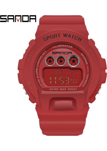 Kırmızı Sanda Unisex Elektronik Saat Bayanlar Çok Fonksiyonlu 50 Metre Su Geçirmez Saatler Dijital Erkek Öğrenci Moda Reçine Spor Saati (Yurt Dışından)